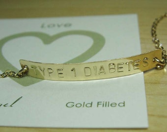 Medical Bracelet TYPE 1 DIABETES LONG Gold Medical Alert Bracelet HandStamped Medical Bracelet 14k Gold filled Personalized Medical Bracelet