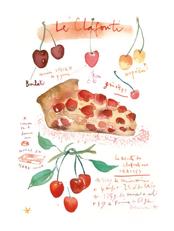 Items similar to Cherry pie illustrated recipe print 