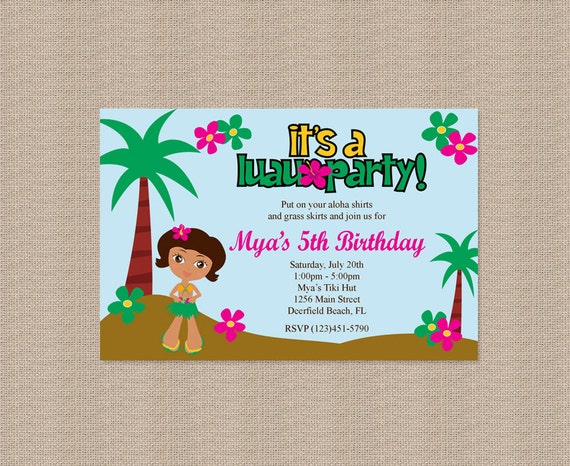 Luau Girl Birthday Party Invitations 3