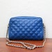 Vintage 80s Blue Faux Leather Quilted Bag With Chain Strap
