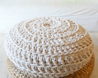 Big Floor Cushion Crochet - Thick Cotton - Ecru