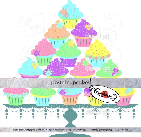 Pastel Cupcakes Digital Clip Art Pack 300 dpi Digital