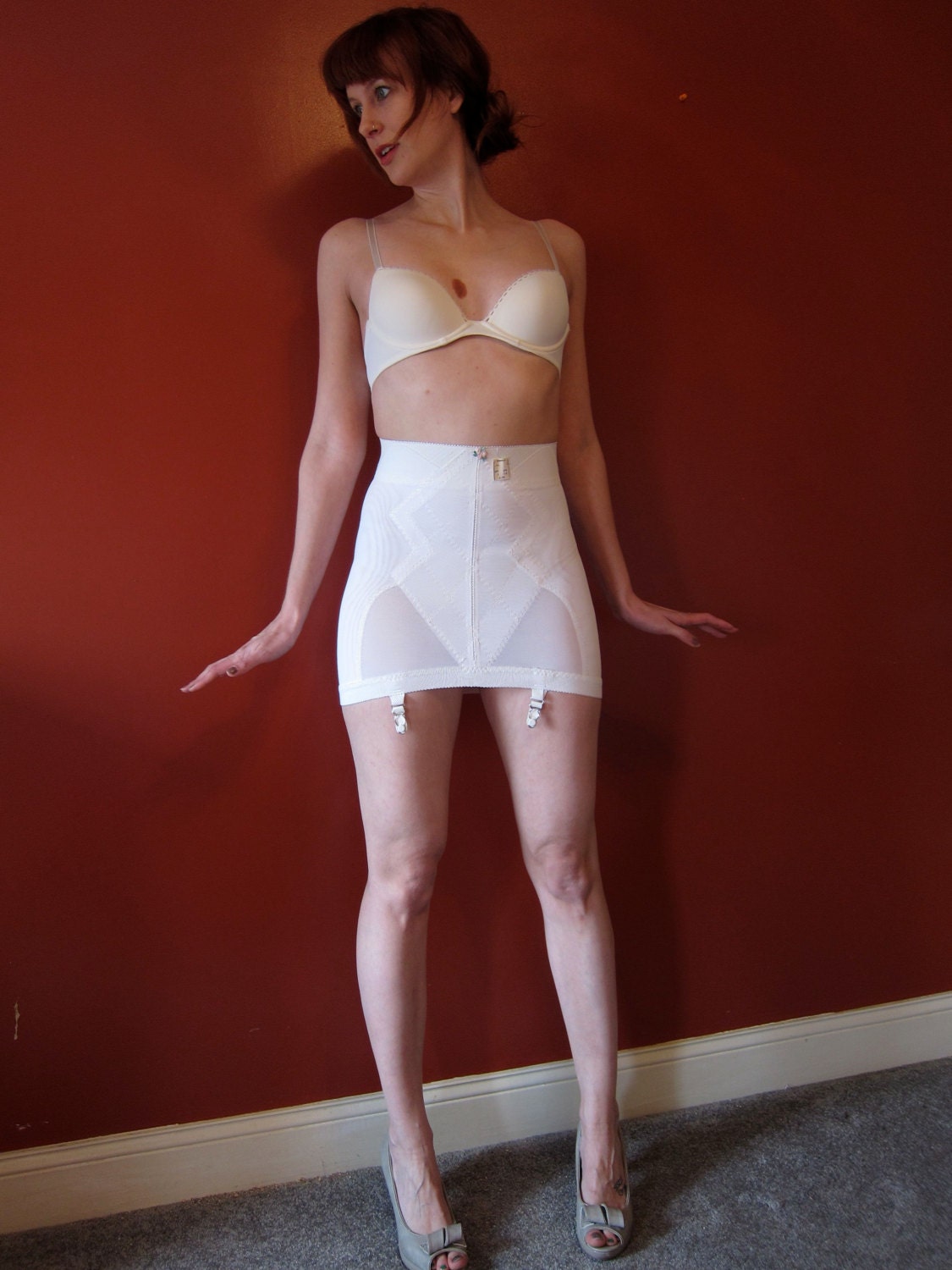 Girdle Open Bottom S White Vintage NOS Pla