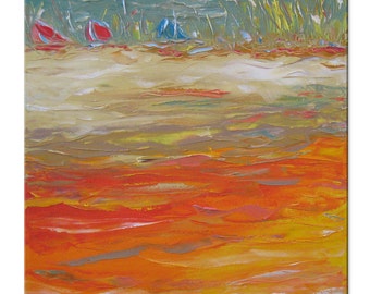 Sandy Coast - FREE SHIPPING - Original Oil Painting - by SOLOMOON - gallery fine art 16x16 impasto square