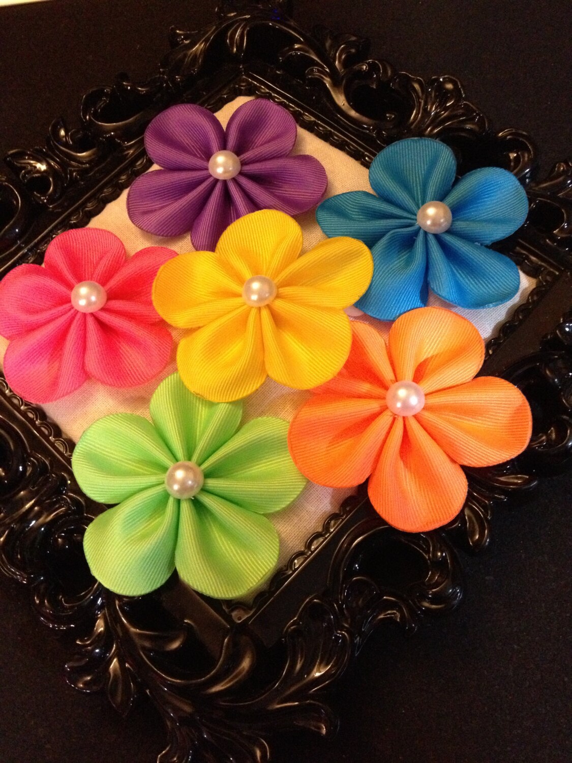 Flower ribbon hair clip pearl flower clips girls hair clips