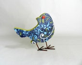 Blue Decoupaged Wooden Bird