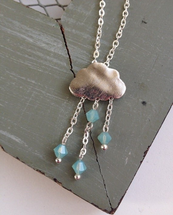 April Showers Silver Cloud Necklace with Pale Blue by ZoeHearts