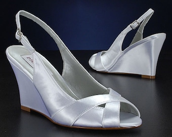 Wedding Shoes - Slingback Wedge Sandal- Custom Colors- PBD103B Women's Bridal Wedge Shoes