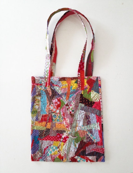 ooak Tote Shoulder Bag Crazy Patchwork upcycled Colorful