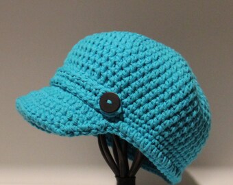 Buttoned Too Newsboy Hat with Visor Brim- Cotton Made to Order Light Blue