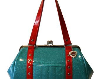 Blue Glitter Purse - Light Blue Handbag - Blue Vinyl Bag - Sky Blue Sparkle - Rockabilly Purse - MADE TO ORDER