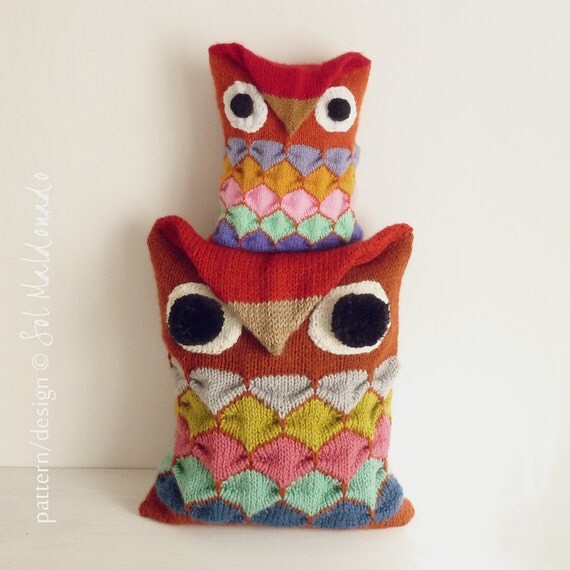 Items similar to Decorative Pillow knit pattern PDF OWL toy knitting