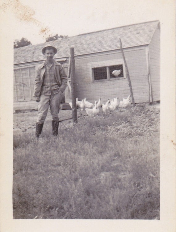 Outside the Chicken Coop 1940s Vintage Photograph
