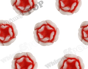 10 - Red Posy Flower Cabochons, Flower Cabs, Two Toned Posy Shaped Resin Flatback Cabochons, 13mm (R5-145)
