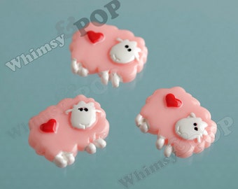 3 - Kawaii Pink Sheep Flatback Cabochons, Decoden Resin Flatback Cabochons, Sheep Cabochons, 20mm x 25mm (R5-099)