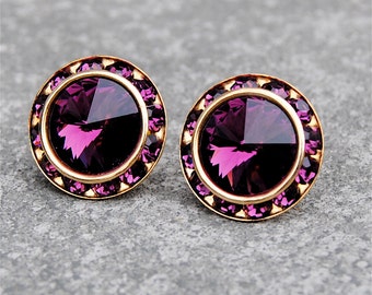 Amethyst Purple Rhinestone Stud Earrings Swarovski Amethyst Earrings Purple Bridesmaid Earrings Sugar Sparklers Mashugana