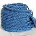 Navy blue hand knit scarf with fringes, extra long wool merino