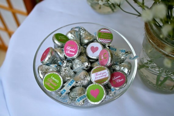 Wedding or Shower Favors- Personalized Pink and Green Hershey Kiss Labels- print your own Il_570xn