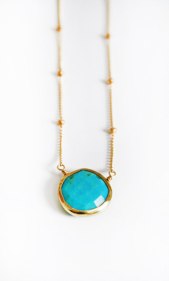 TURQUOISE coin bezel necklace