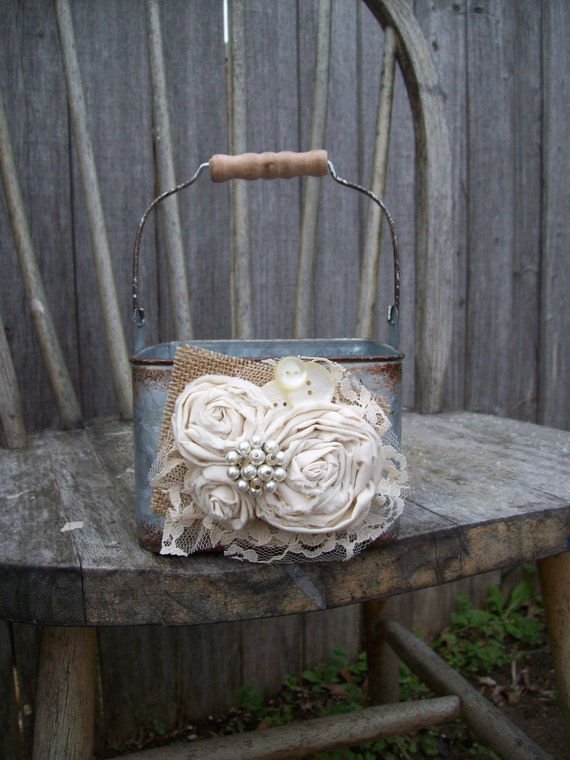Rustic Flower Girl Basket Metal Country Flower Girl Basket