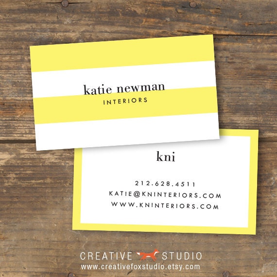 Business Card Lemon Luxe Yellow Stripes Printable