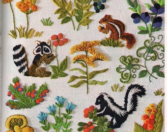 Two Crewel Embroidery Patterns Vintage Needlepoint Woodland Nursery Birds Animals