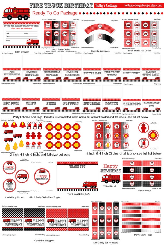 Instant Download Fire Truck Birthday Party Ready To Go Package...Printable DIY Package Il_570xn