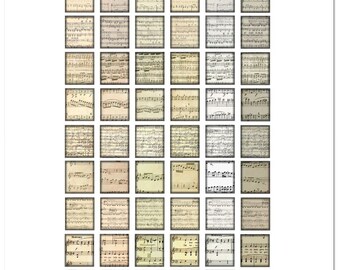 Classical Sheet Music Notes / 54 Scrabble Tile Images (on one sheet) / Printable Digital Collage / .75x.83 sized tiles / Sepia Sheet Music