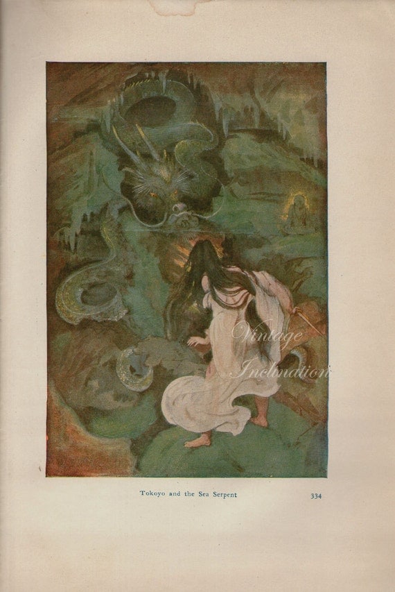 1912 Tokoyo and the Sea Serpent Japanese Myths Print