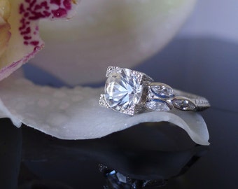 Herkimer Diamond Engagement Ring, Antique Style Ring, Conflict Free Ring, White Topaz Sterling Silver Ring, Lily Ring