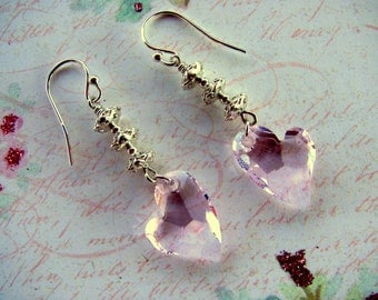 Rose Pink Heart Earrings. Swarovski Earrings, Heart Earrings, Valentine Earrings, Pink Earrings, Dangle Earrings, Heart Jewelry, Rose Heart