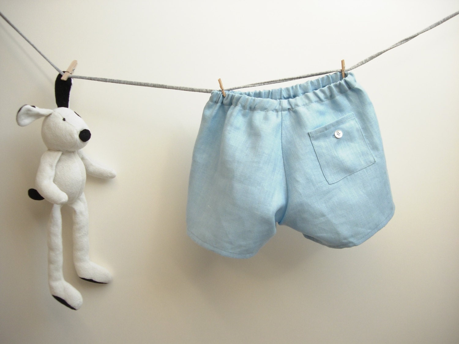Handmade light blue shorts for baby boy in pure by robedellarobi