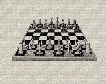 Chess Board Game Board Chess Set Pieces Wall Decor Art Printable Digital Download for Iron on Transfer Tote Pillow Tea Towel DT558