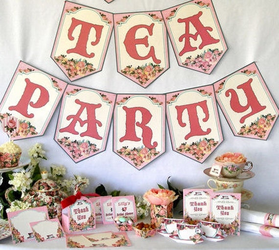 Tea Party Banner Bunting Printable Instant by PartyEverAfter