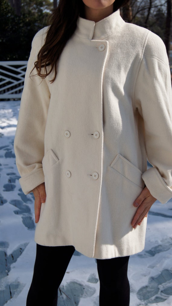 Womens Xl Cream Wool Blend Coat Plus Size By Chippedgreenchair 