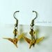 Crane Origami Earrings Beige Tan Tiny Cranes Swarovski Beaded Dangle Earrings