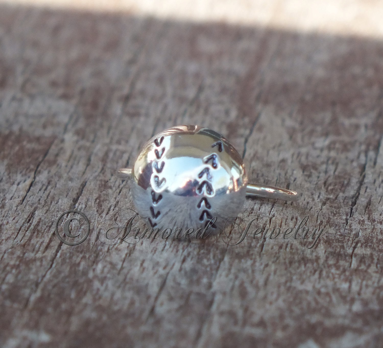 Sterling Silver Softball Baseball Ring stackable by ArmoredJewelry