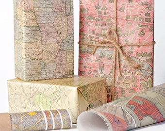 Historic Maps Wrapping Paper / 12 Sheets
