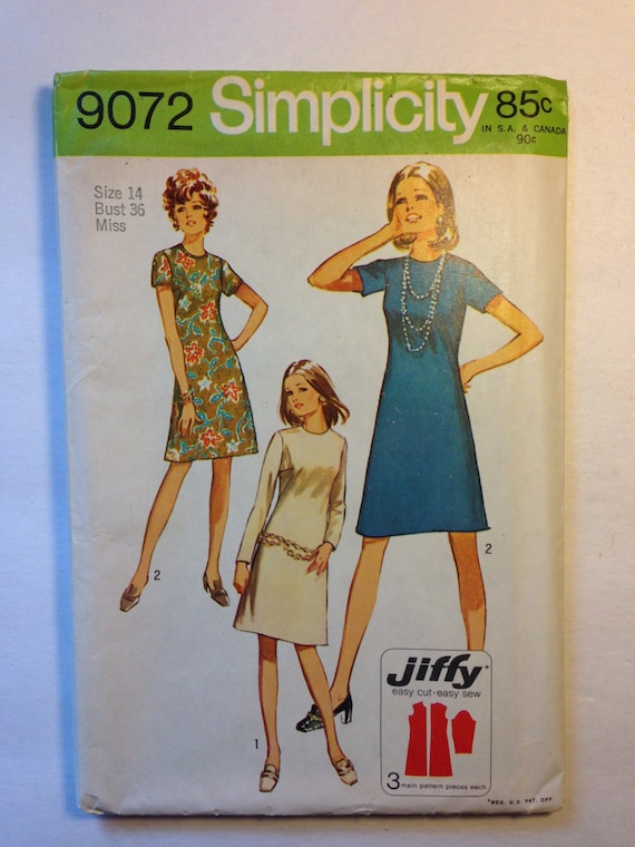 Simplicity Sewing Pattern 9072 70s Miss Petites and Misses Jiffy Dress Size 14