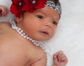 Red Hydrangea Headband - White Damask - Photography Prop - Newborn, Baby, Child, Adult