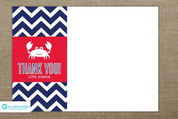 Crab Thank You Note - Crab Birthday - Crab Printable - Chevron - Nautical Birthday - Nautical Printable - Beach Birthday - First Birthday Il_570xn