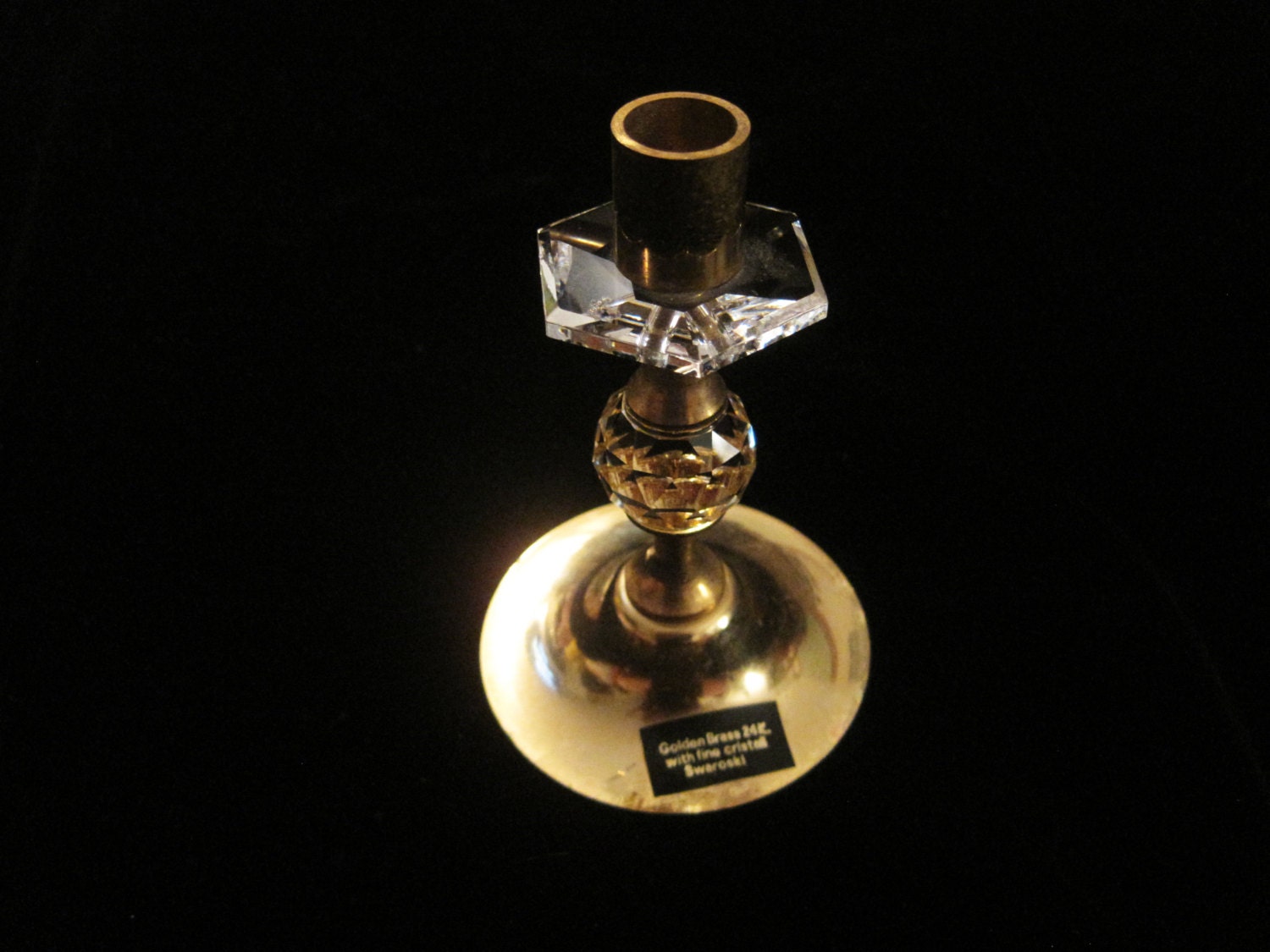 Swarovski Crystal Candle Holder Golden Brass 24k with Crystals