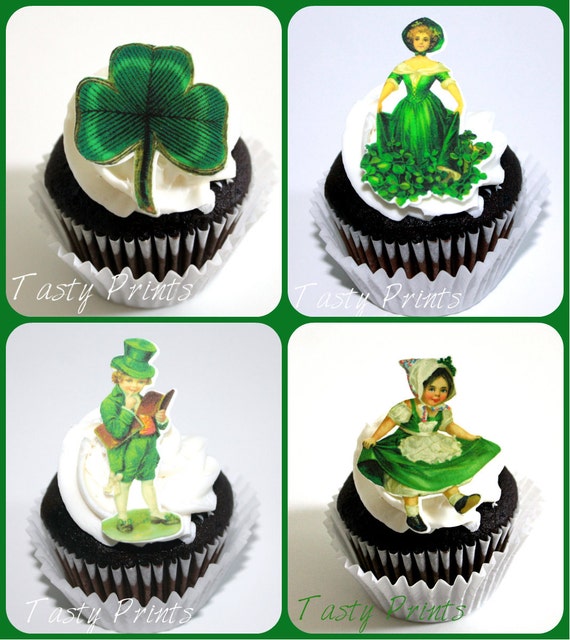 12 St Patricks Day Edible Prints for Cupcakes Cakes and Desserts - Irish - Leprechaun - clover - Il_570xn