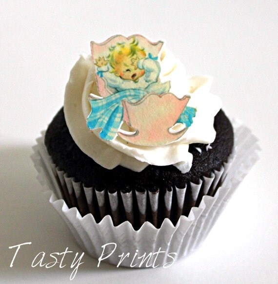 12 Baby Edible Prints - Vintage crying baby edible decorations for cupcakes and desserts - Baby Shower Il_570xn