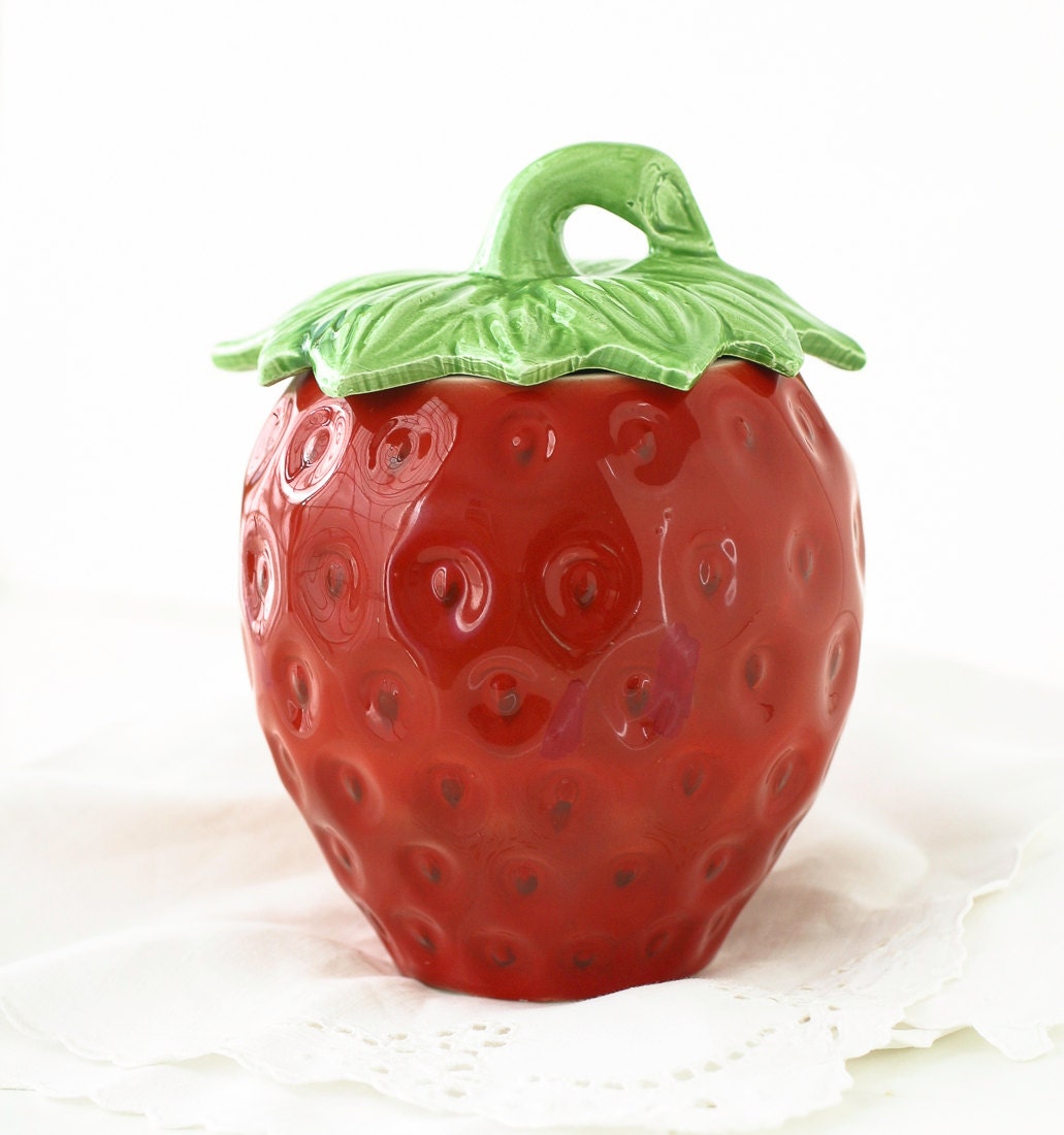 Vintage Ceramic Strawberry Jar Trinket Container