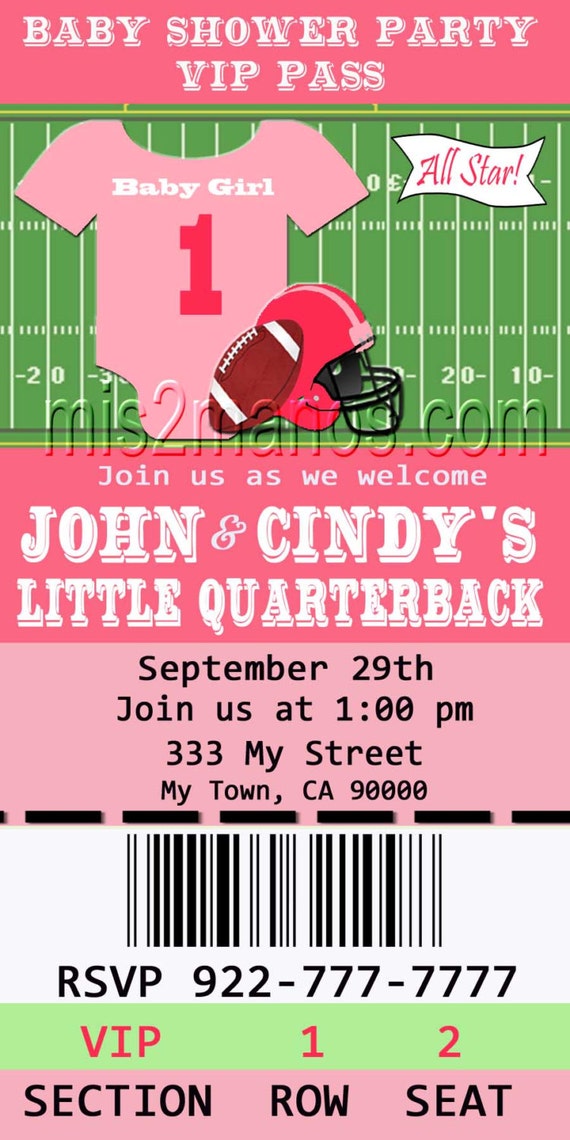 Football Baby Shower Printable Ticket Invitations Printable Football Baby Shower Invitation Template