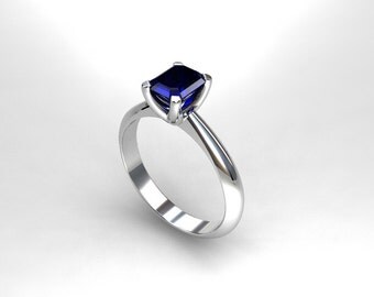 blue sapphire ring platinum engagement ring emerald cut sapphire engagement platinum - Crown Wedding Ring blue sapphire ring platinum engagement ring emerald cut sapphire engagement platinum - Crown Wedding Ring
