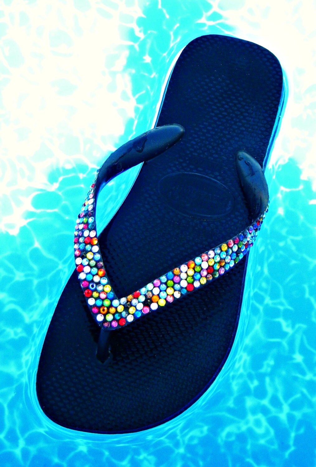 rainbow flip flops with crystals