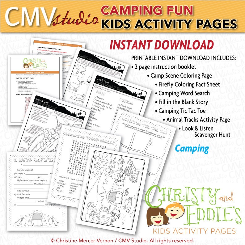 DIY Printable Camping Activities Activity Sheets Kids by CMVstudio