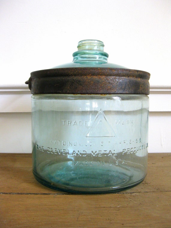 Antique Glass Jug with Handle Kerosene Jar Blue Glass Fuel